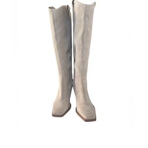 Vince Camuto Wide Calf Cream Suede Afelia Square Toe Knee High Boots-Size 9.5